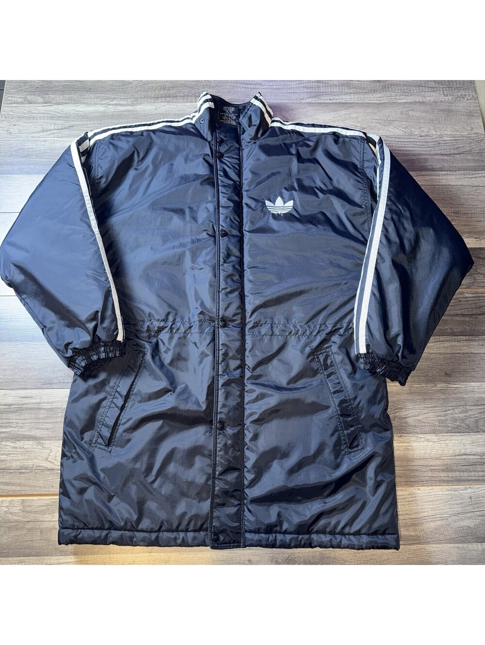 Vintage Adidas Originals Long Puffer Parka Jacket Black Large Y2K Big Logo Rare